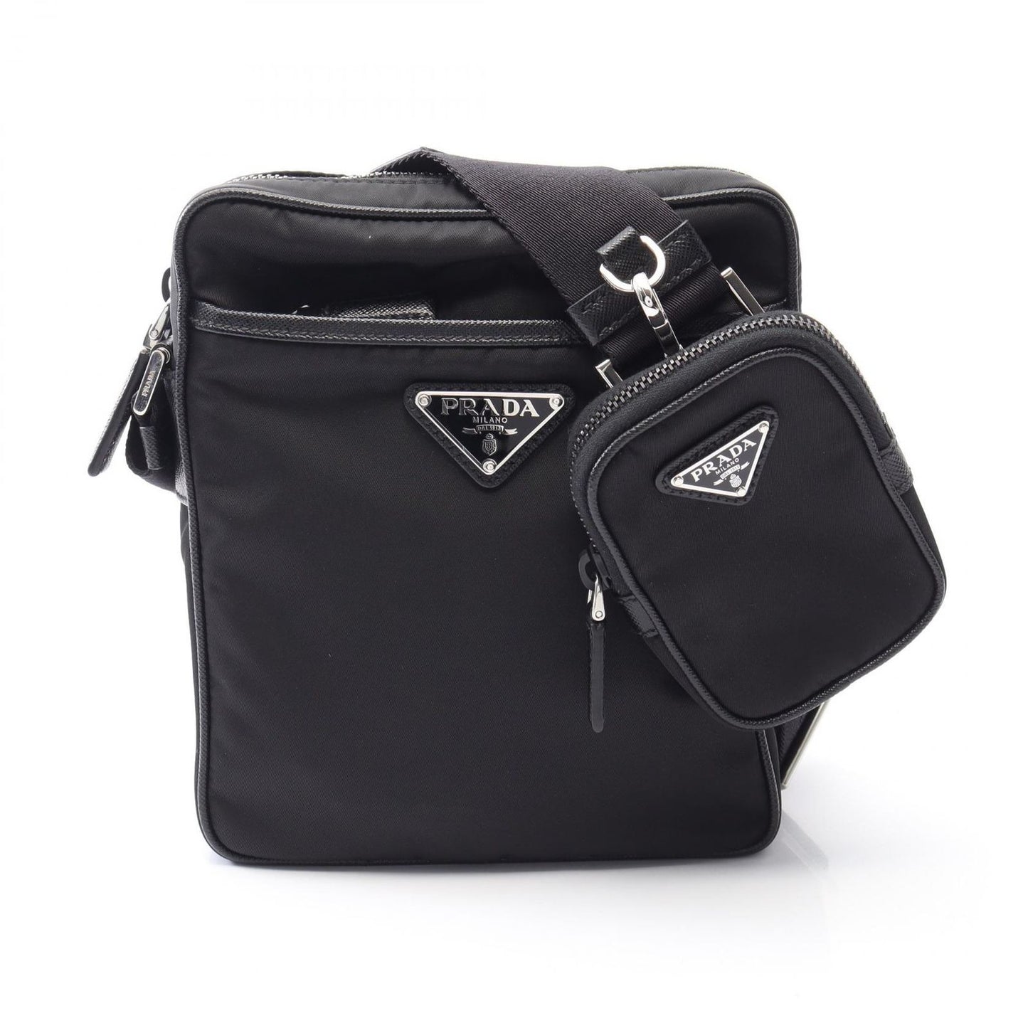 Prada Shoulder Bag Re-Nylon Black Nylon Saffiano Leather Triangle Logo