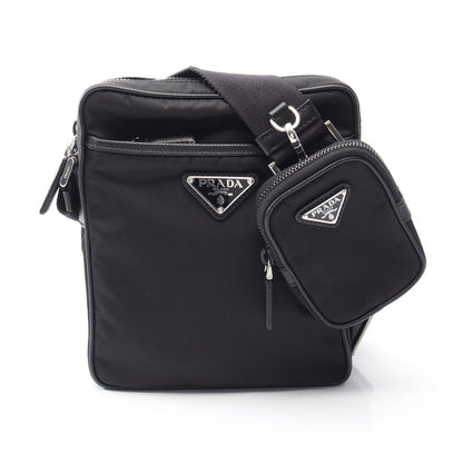 Prada Shoulder Bag Re-Nylon Black Nylon Saffiano Leather Triangle Logo