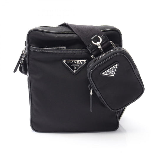 Prada Shoulder Bag Re-Nylon Black Nylon Saffiano Leather Triangle Logo