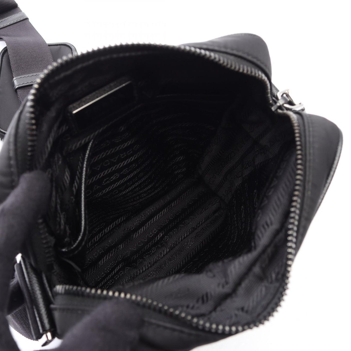 Prada Shoulder Bag Re-Nylon Black Nylon Saffiano Leather Triangle Logo — view 3