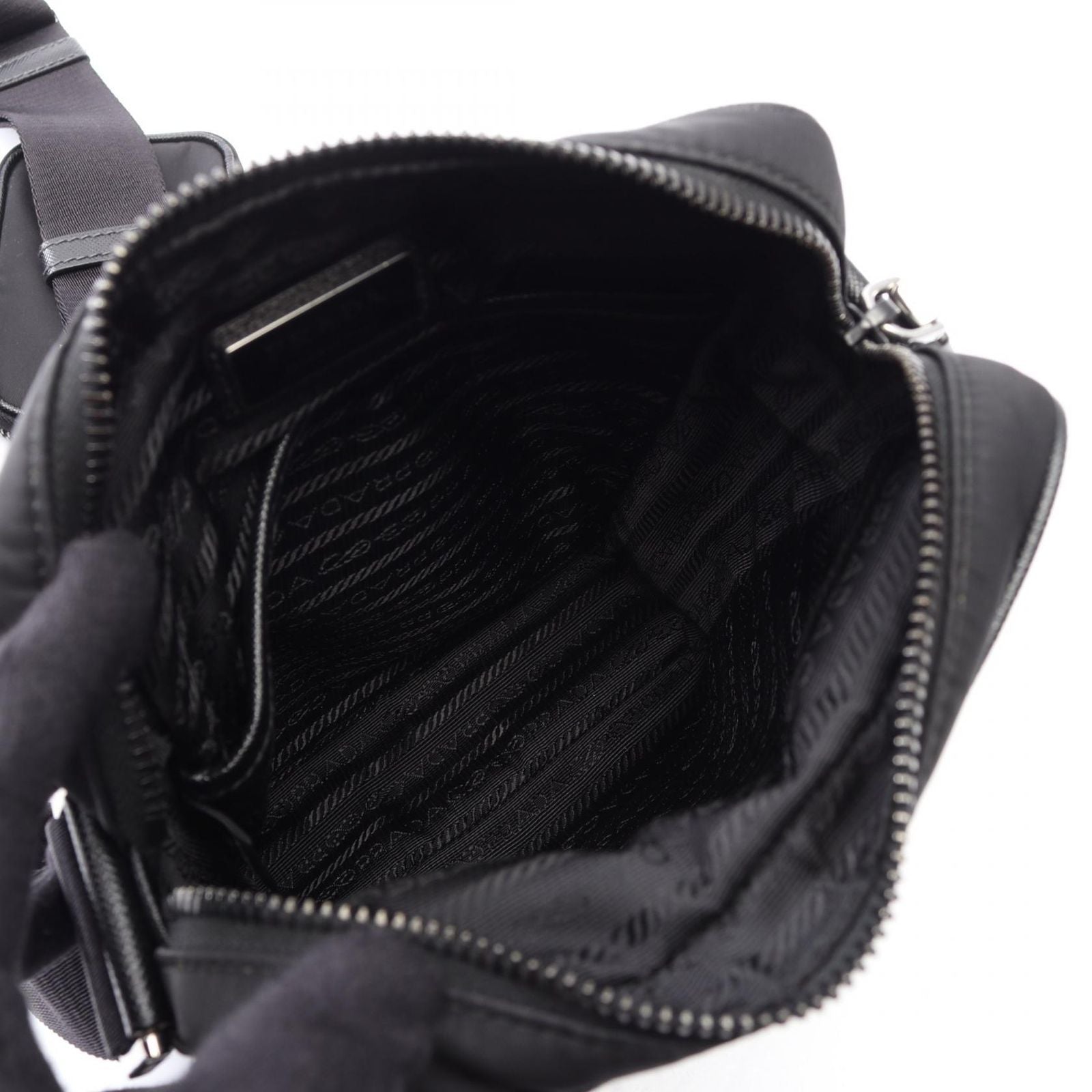 Prada Shoulder Bag Re-Nylon Black Nylon Saffiano Leather Triangle Logo — view 3