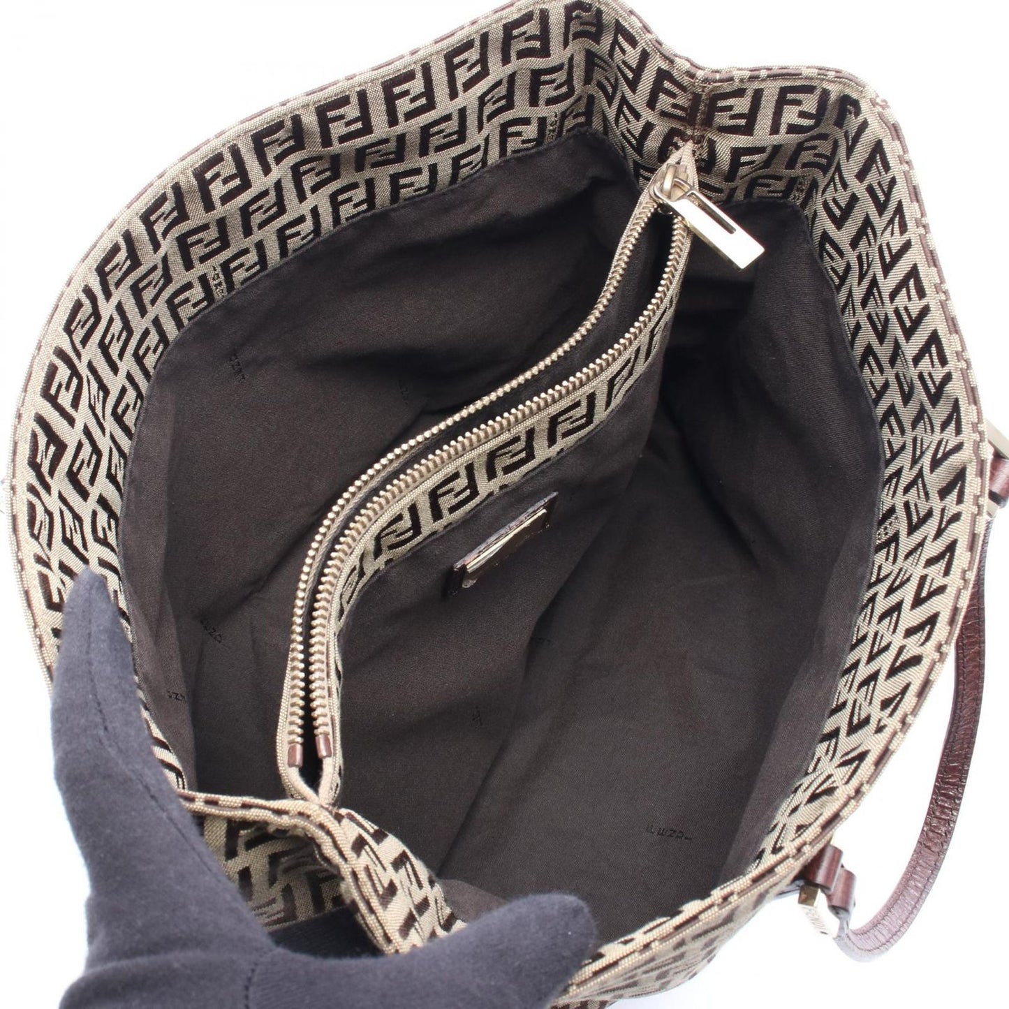 Fendi Tote Zucchino Beige Canvas Leather — view 3