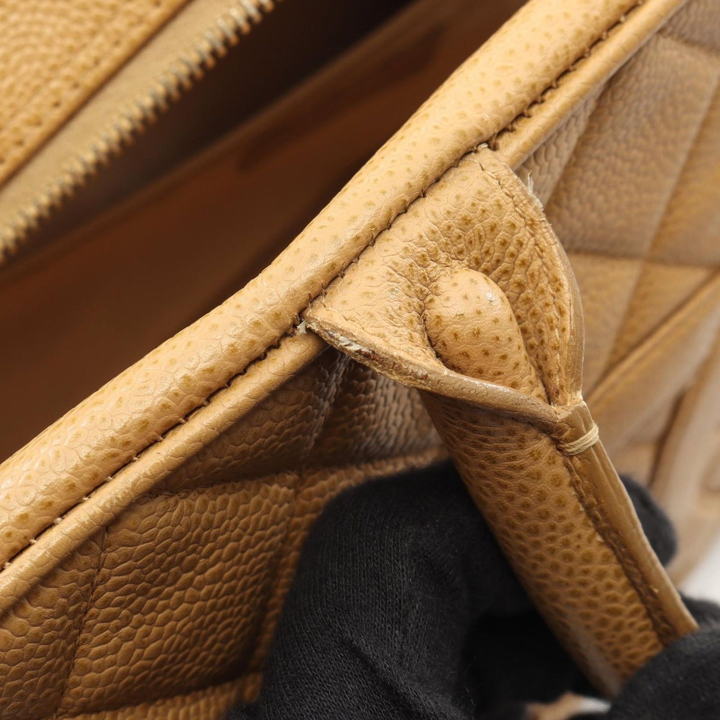 Chanel Tote Quilted Beige Caviar Leather Boston Bag — view 7