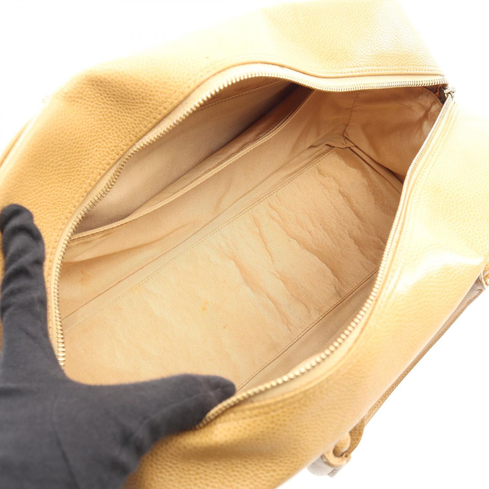 Chanel Tote Quilted Beige Caviar Leather Boston Bag — view 3