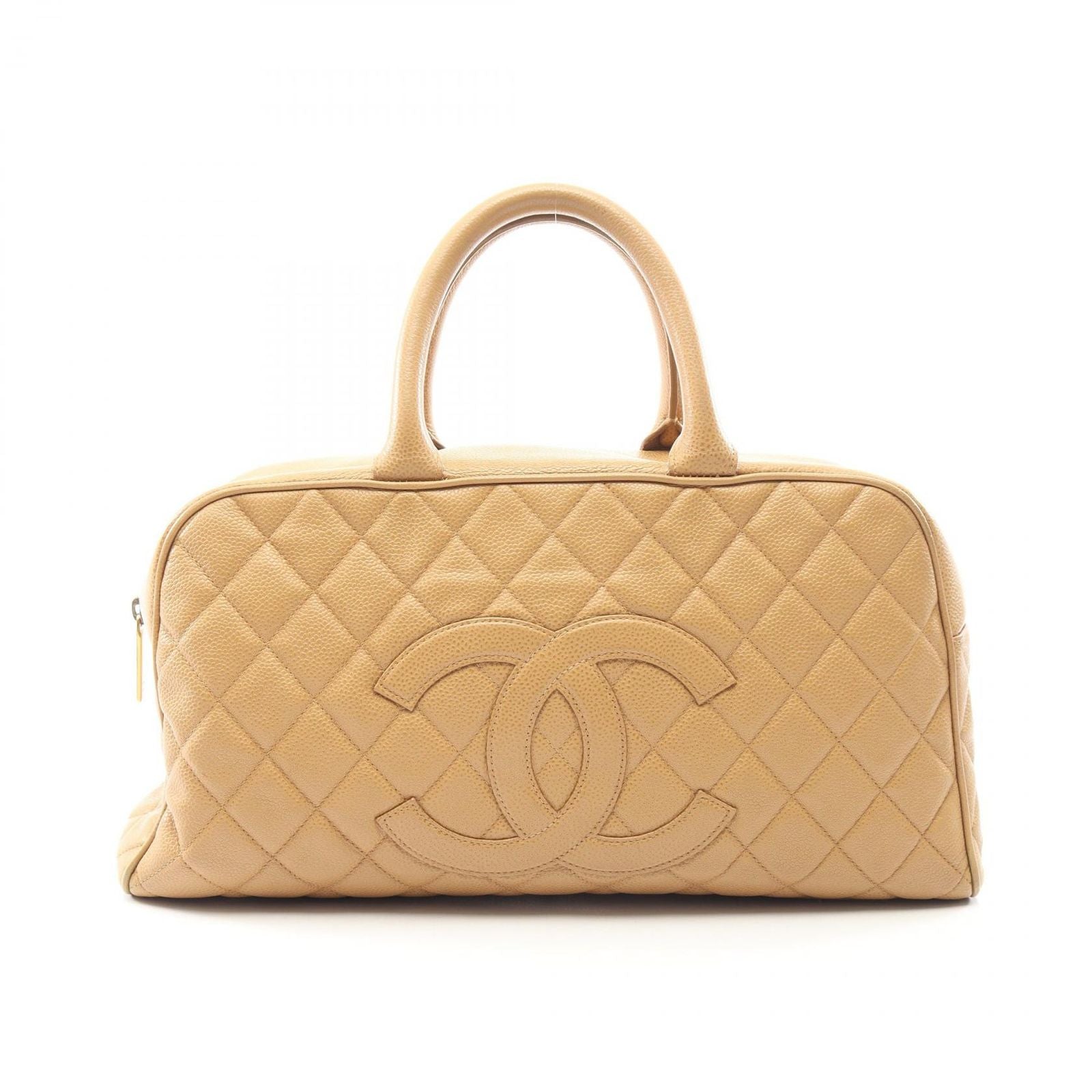 Chanel Tote Quilted Beige Caviar Leather Boston Bag