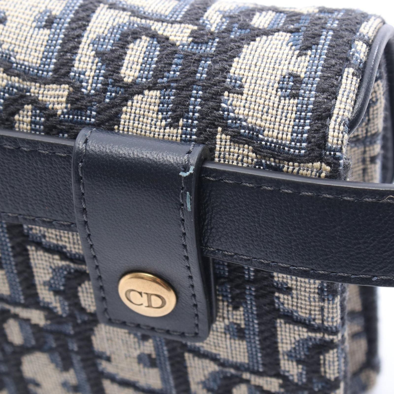 Dior Waist Bag Saddle Oblique Beige Navy Canvas Leather — view 5