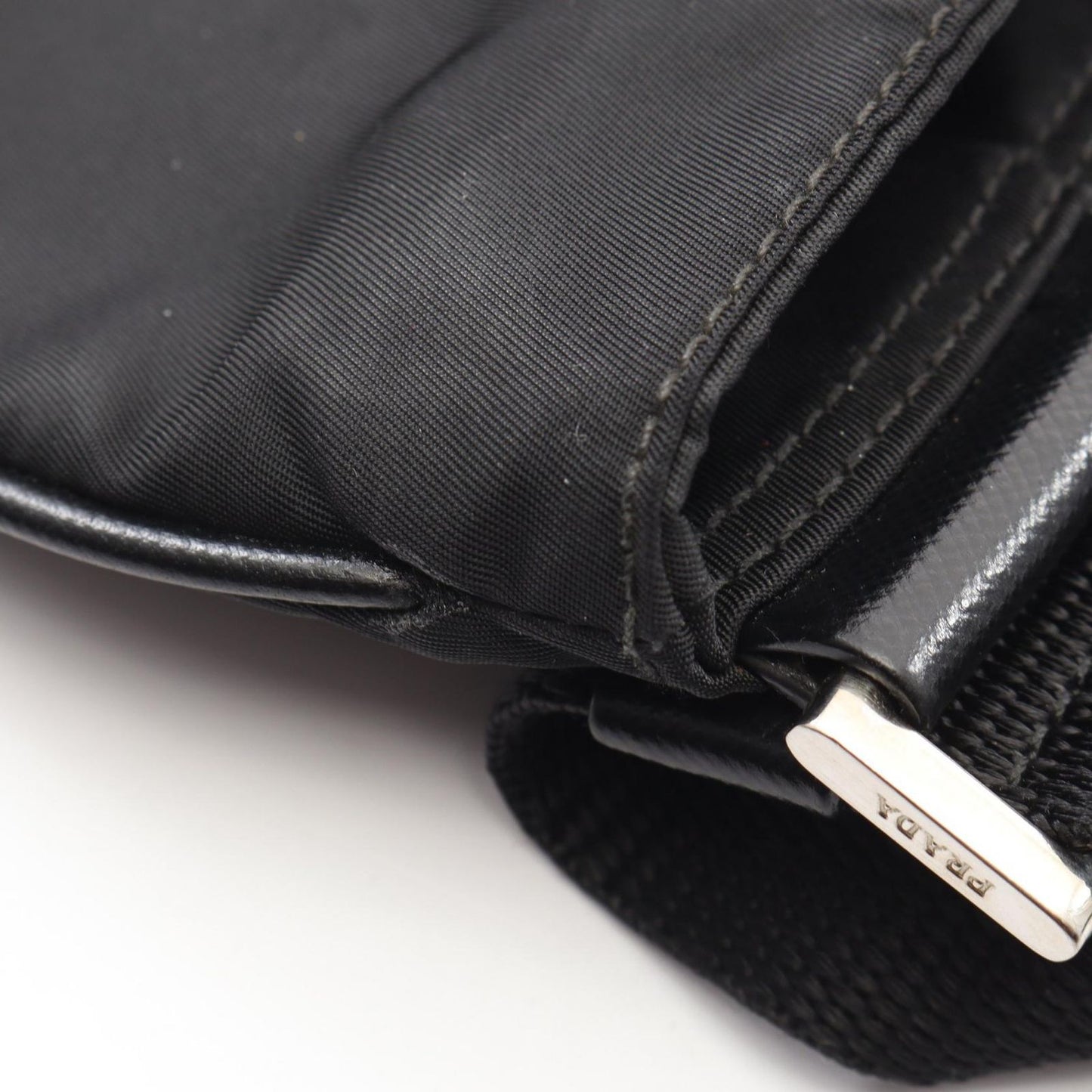 Prada Shoulder Bag Tessuto Saffi Black Nylon Saffiano Leather Triangle Logo — view 8