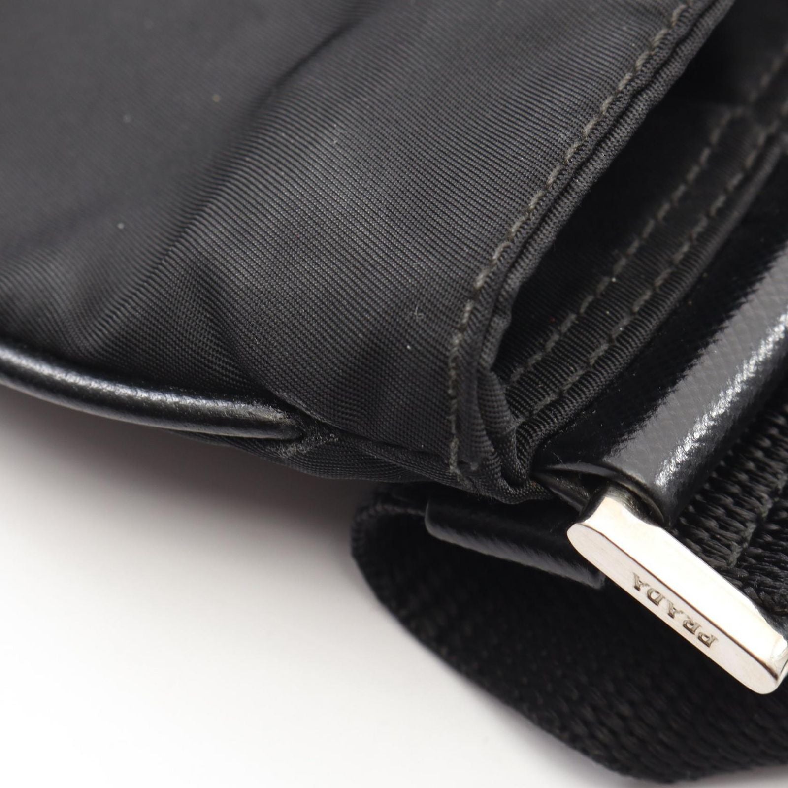 Prada Shoulder Bag Tessuto Saffi Black Nylon Saffiano Leather Triangle Logo — view 8