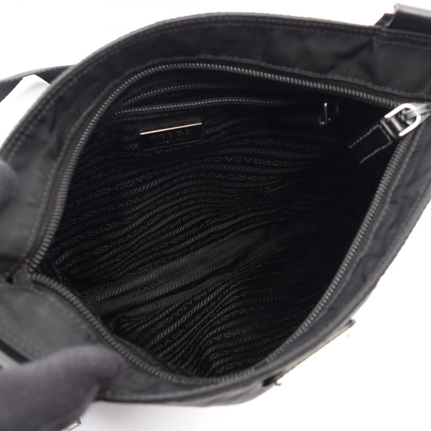 Prada Shoulder Bag Tessuto Saffi Black Nylon Saffiano Leather Triangle Logo — view 3
