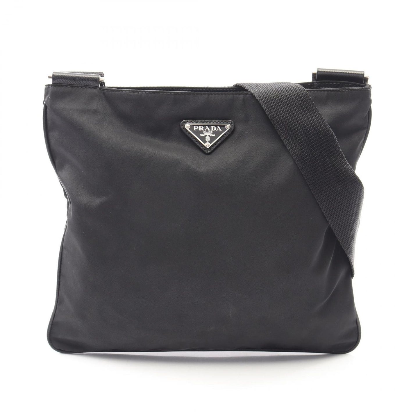 Prada Shoulder Bag Tessuto Saffi Black Nylon Saffiano Leather Triangle Logo