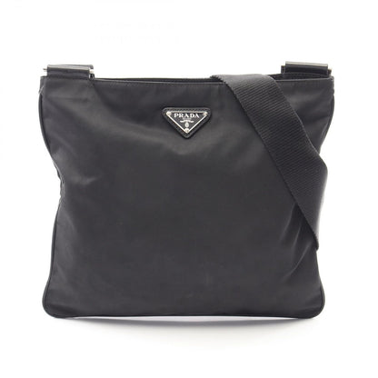 Prada Shoulder Bag Tessuto Saffi Black Nylon Saffiano Leather Triangle Logo