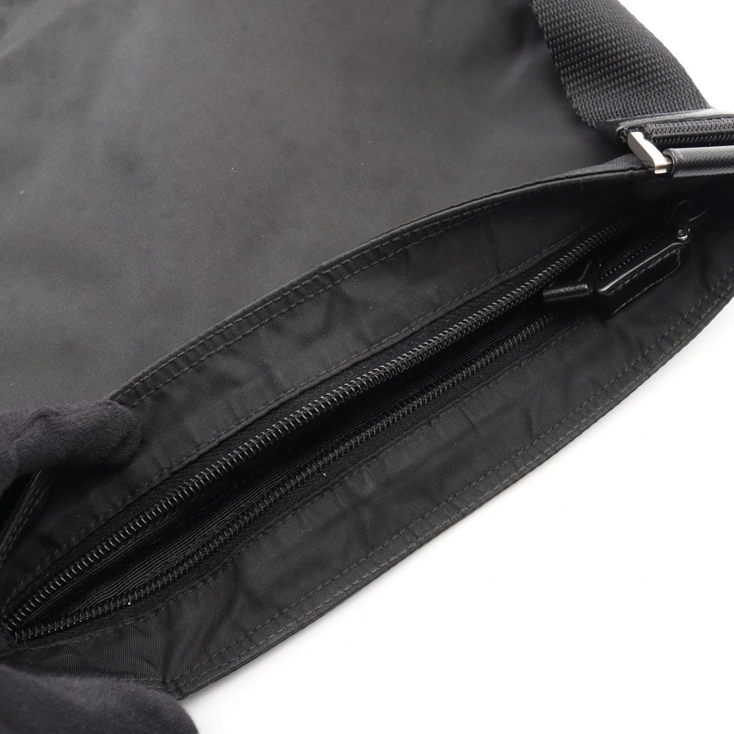 Prada Shoulder Bag Tessuto Saffi Black Nylon Saffiano Leather Triangle Logo — view 5