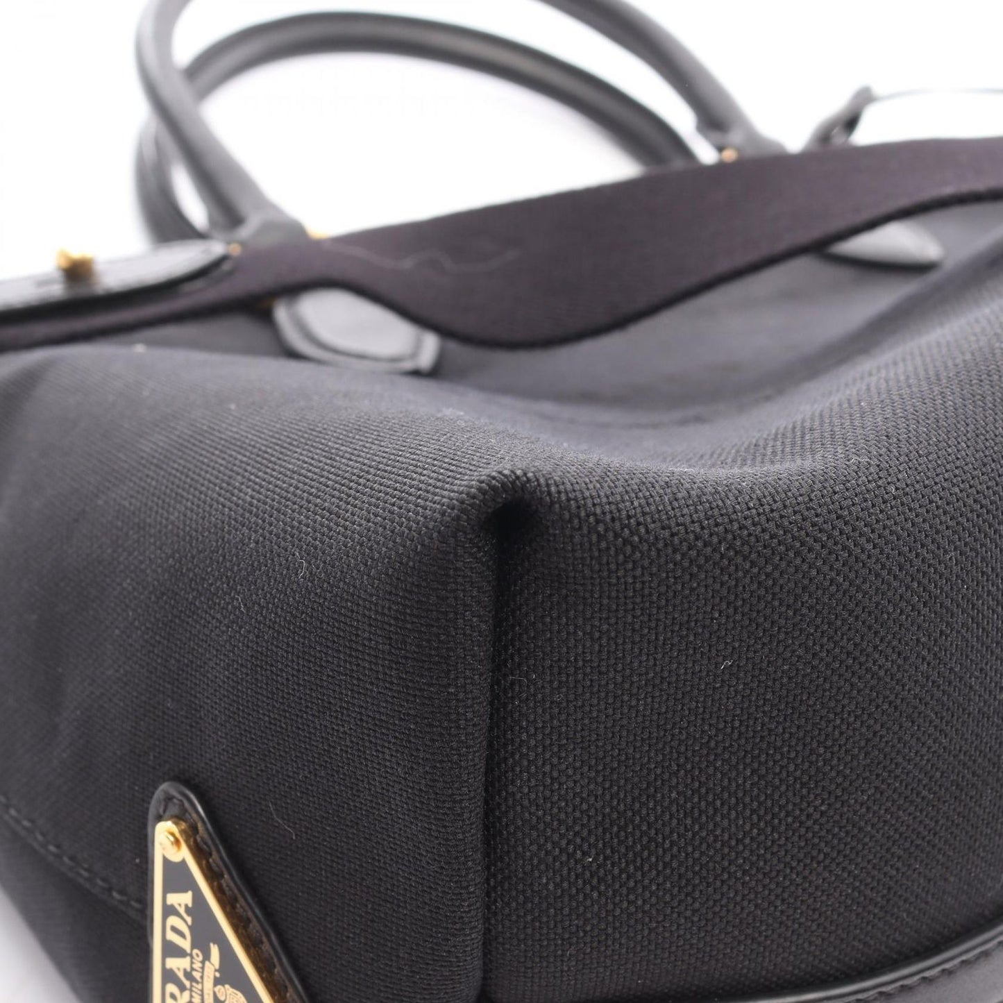 Prada Handbag Logo Jacquard 2-Way Black Canvas Leather — view 7