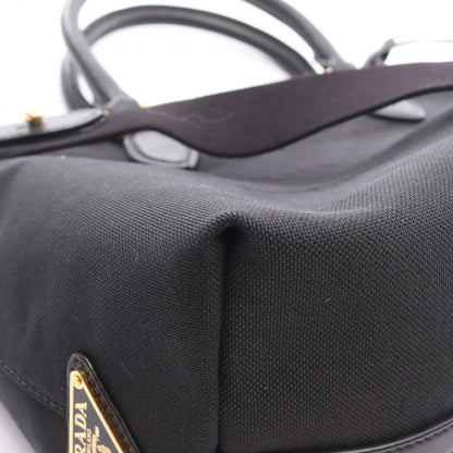 Prada Handbag Logo Jacquard 2-Way Black Canvas Leather — view 7