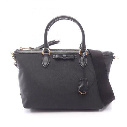 Prada Handbag Logo Jacquard 2-Way Black Canvas Leather