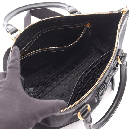 Prada Handbag Logo Jacquard 2-Way Black Canvas Leather — view 3