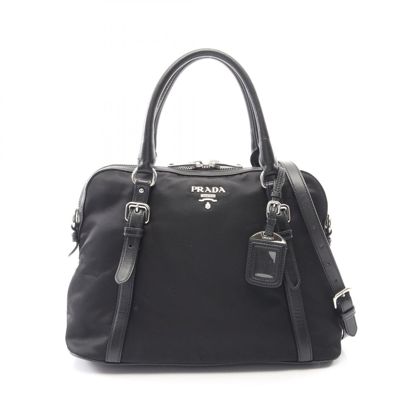Prada Tote Tessuto Soft Calf 2-Way Black Canvas Leather Handbag