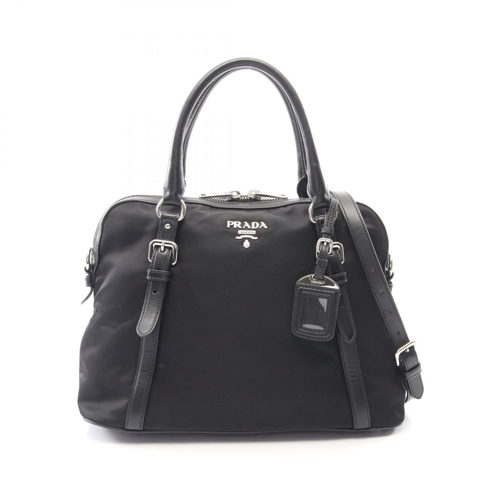 Prada Tote Tessuto Soft Calf 2-Way Black Canvas Leather Handbag