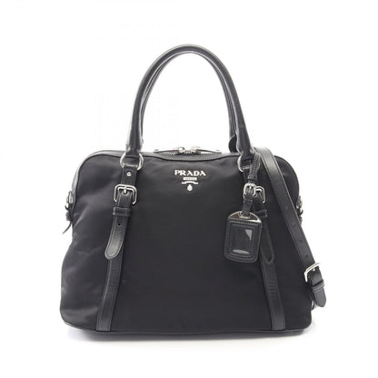 Prada Tote Tessuto Soft Calf 2-Way Black Canvas Leather Handbag