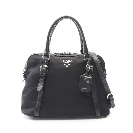 Prada Tote Tessuto Soft Calf 2-Way Black Canvas Leather Handbag