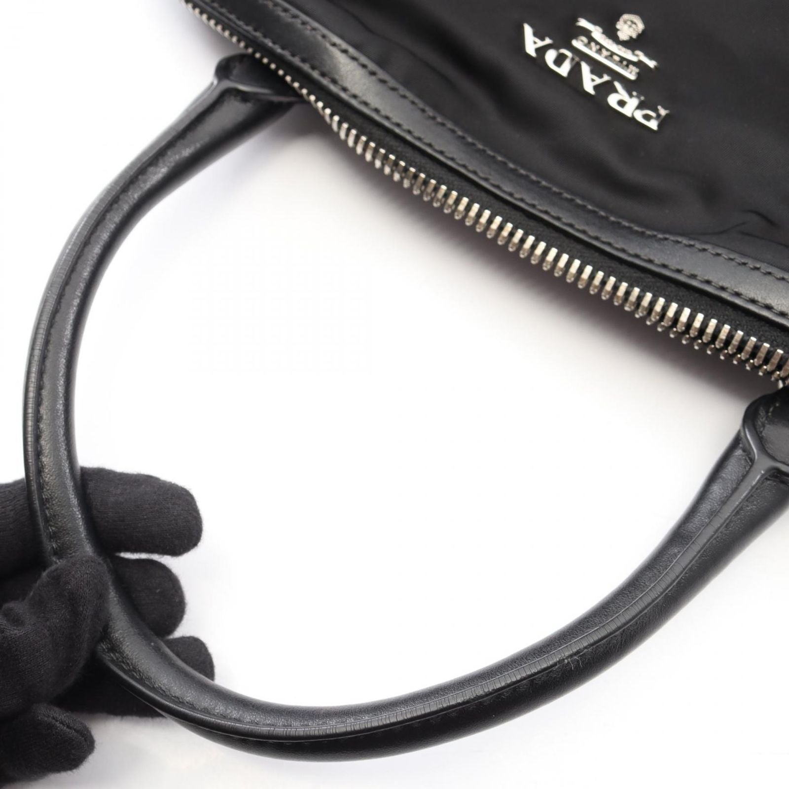 Prada Tote Tessuto Soft Calf 2-Way Black Canvas Leather Handbag — view 5