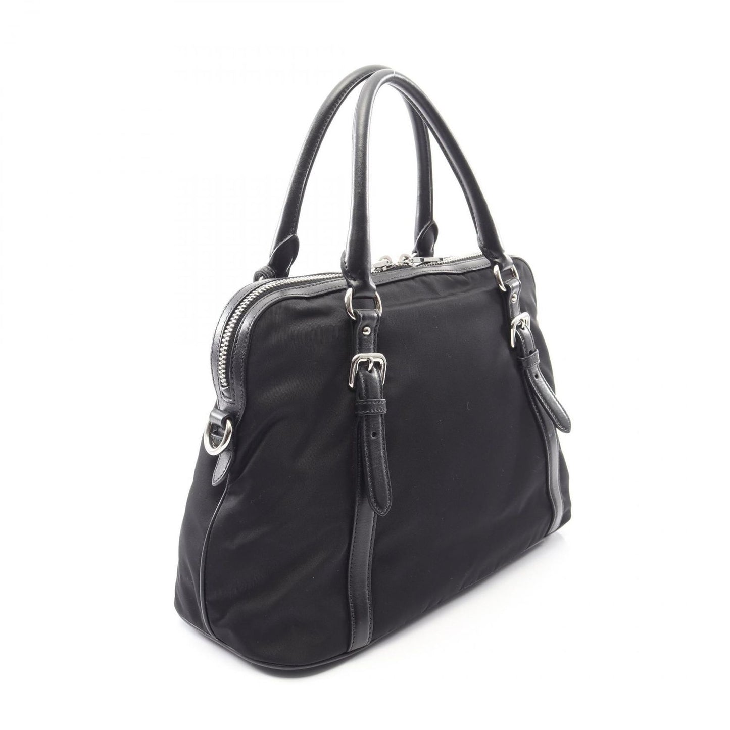 Prada Tote Tessuto Soft Calf 2-Way Black Canvas Leather Handbag — view 2