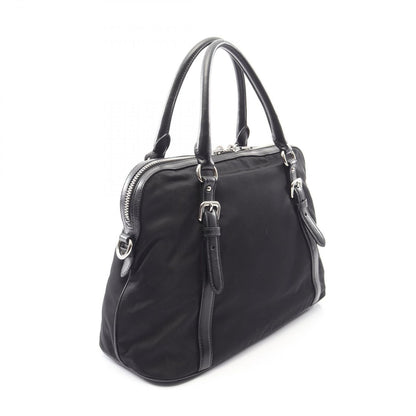 Prada Tote Tessuto Soft Calf 2-Way Black Canvas Leather Handbag — view 2
