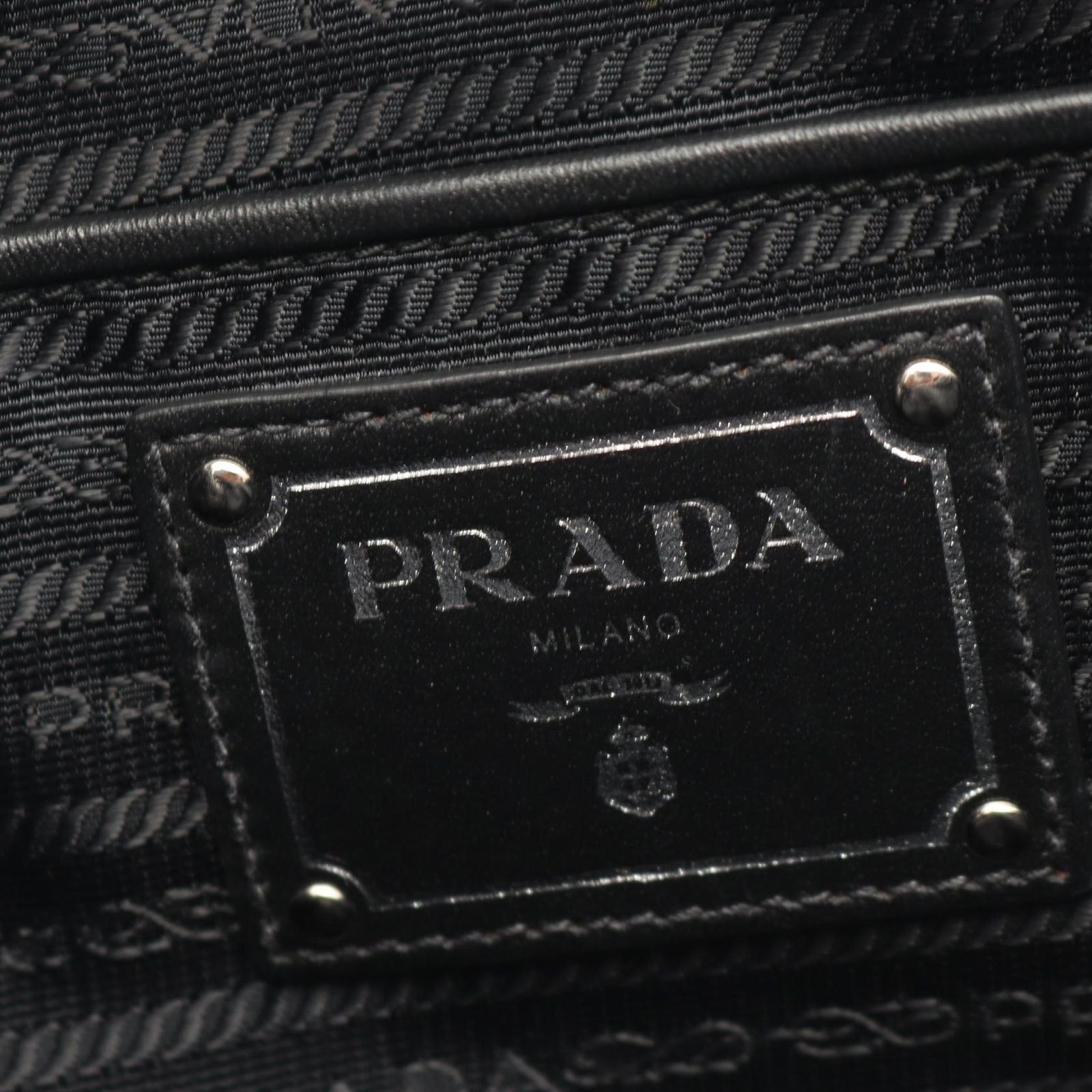 Prada Tote Tessuto Soft Calf 2-Way Black Canvas Leather Handbag — view 4