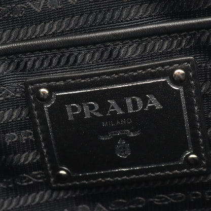 Prada Tote Tessuto Soft Calf 2-Way Black Canvas Leather Handbag — view 4