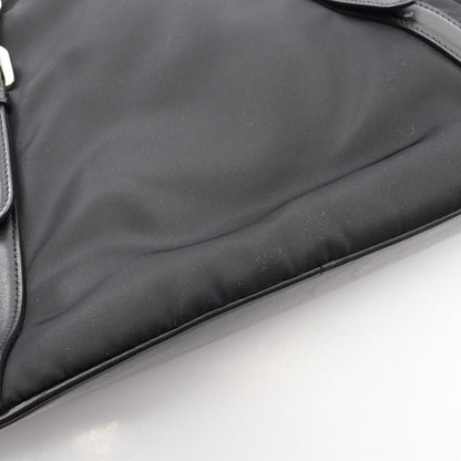 Prada Tote Tessuto Soft Calf 2-Way Black Canvas Leather Handbag — view 9
