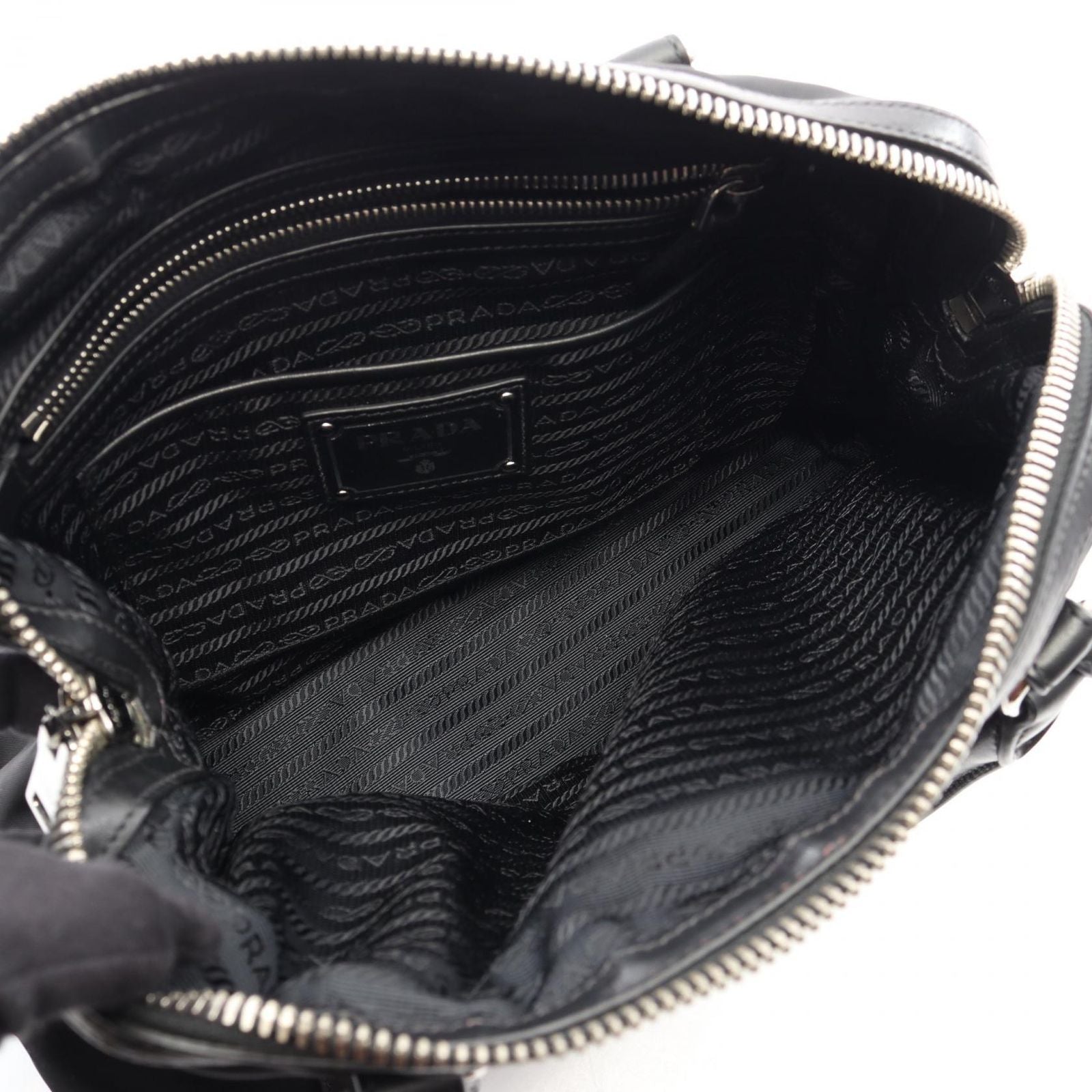 Prada Tote Tessuto Soft Calf 2-Way Black Canvas Leather Handbag — view 3