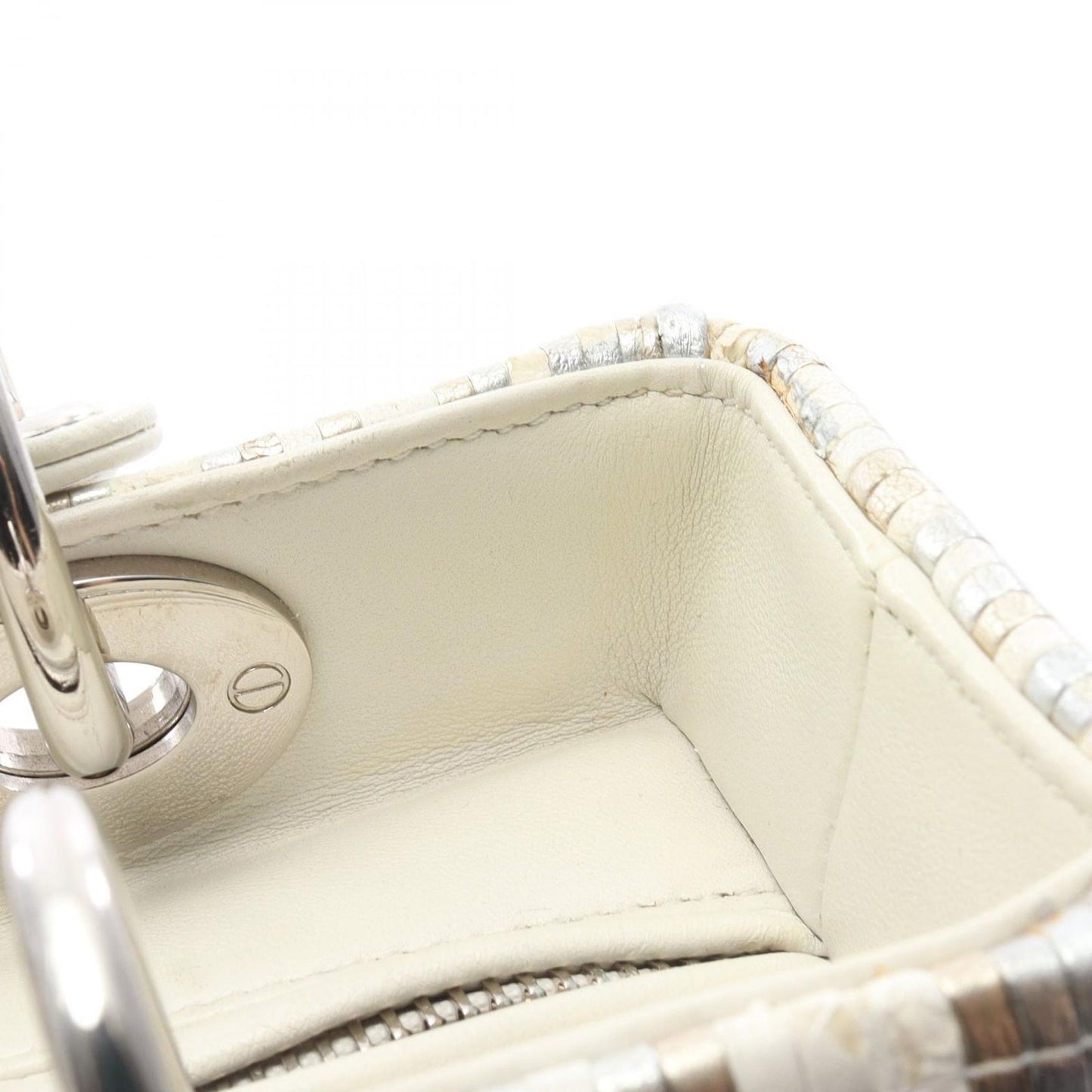 Dior Handbag Lady Dior 2-Way White Gold Silver Leather Tote — view 5