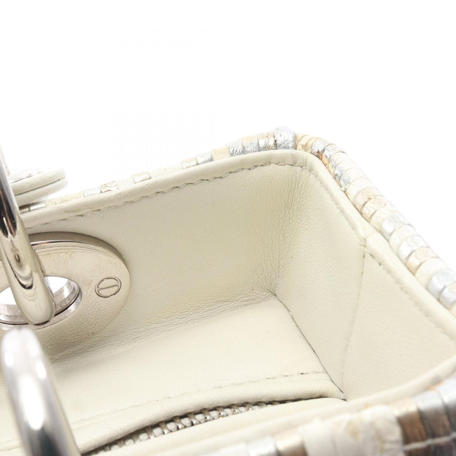 Dior Handbag Lady Dior 2-Way White Gold Silver Leather Tote — view 5