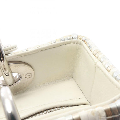 Dior Handbag Lady Dior 2-Way White Gold Silver Leather Tote — view 5