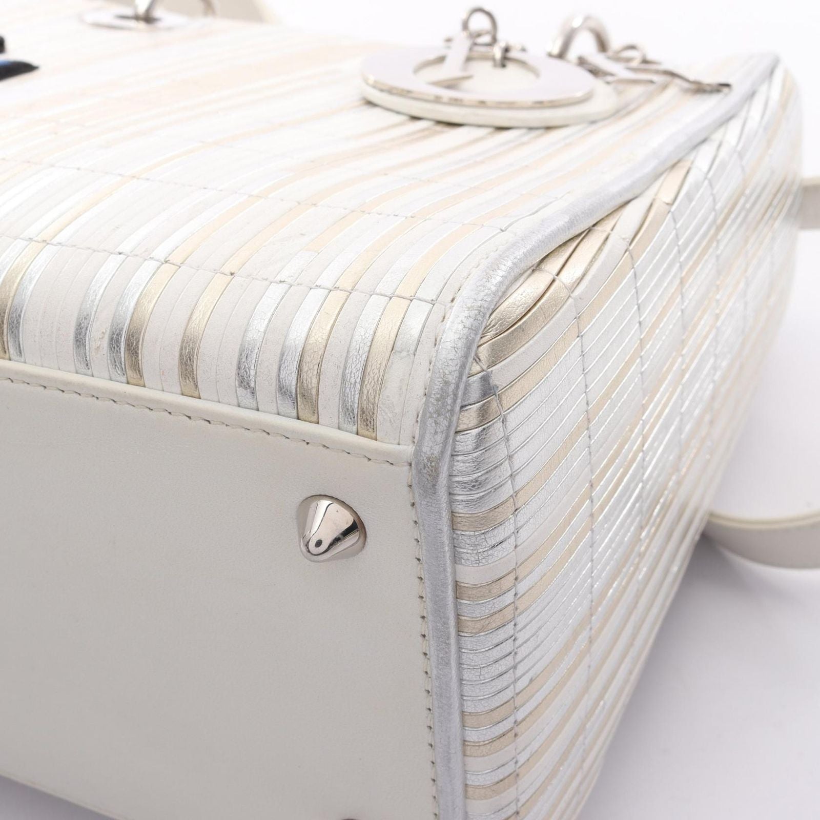 Dior Handbag Lady Dior 2-Way White Gold Silver Leather Tote — view 7