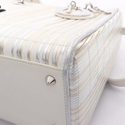 Dior Handbag Lady Dior 2-Way White Gold Silver Leather Tote — view 7