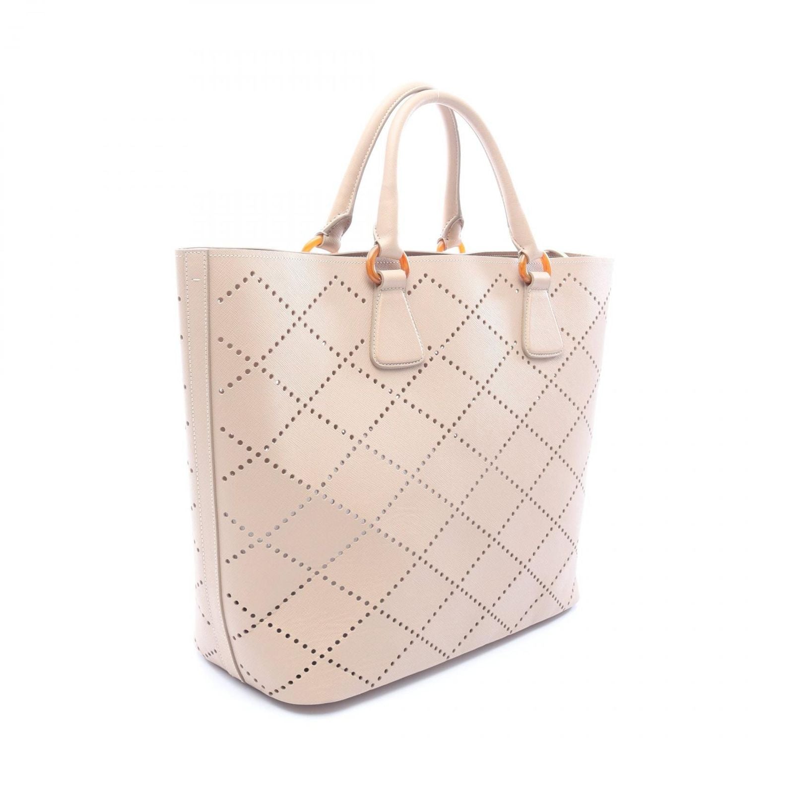 Prada Tote Perforated 2-Way Beige Leather Hand — view 2