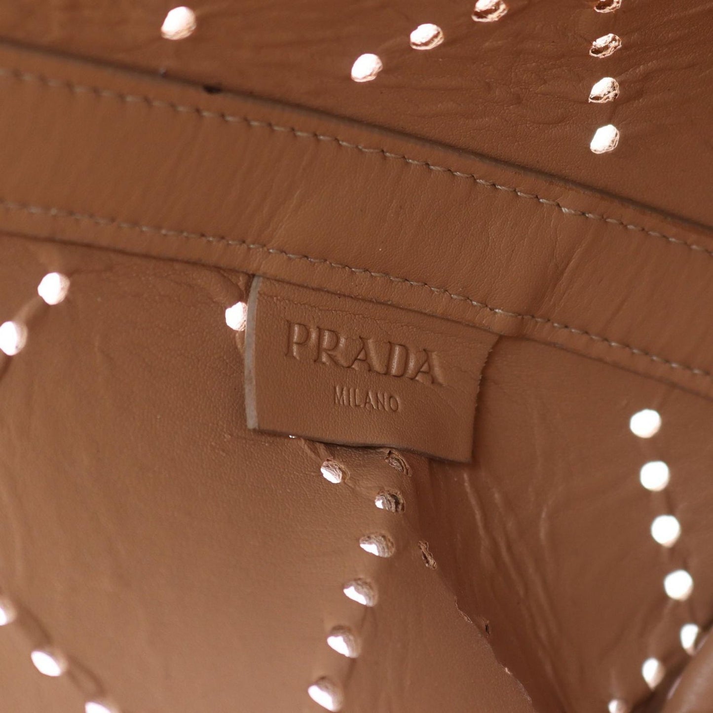 Prada Tote Perforated 2-Way Beige Leather Hand — view 4