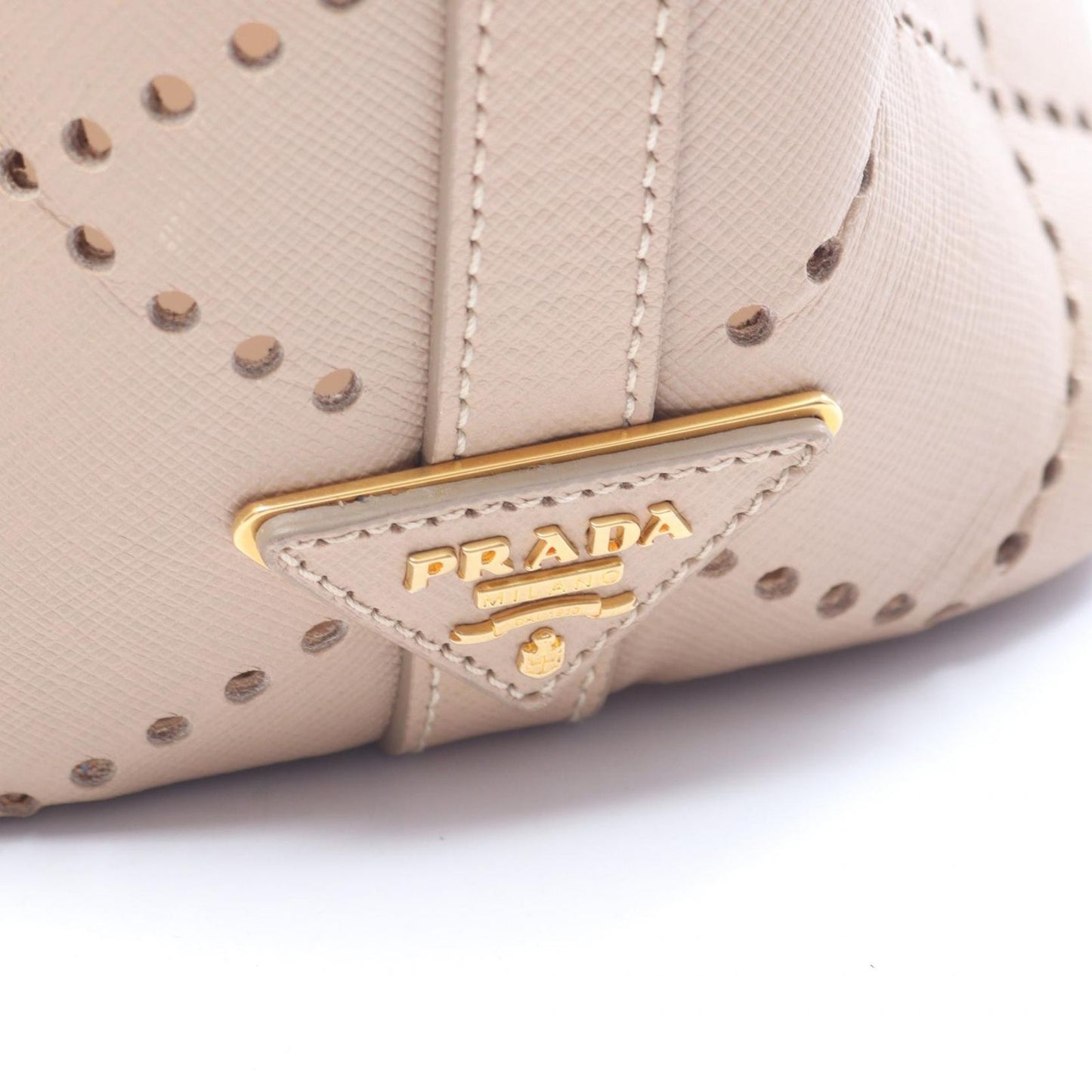 Prada Tote Perforated 2-Way Beige Leather Hand — view 5