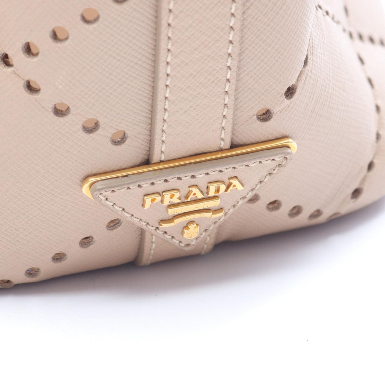 Prada Tote Perforated 2-Way Beige Leather Hand — view 5