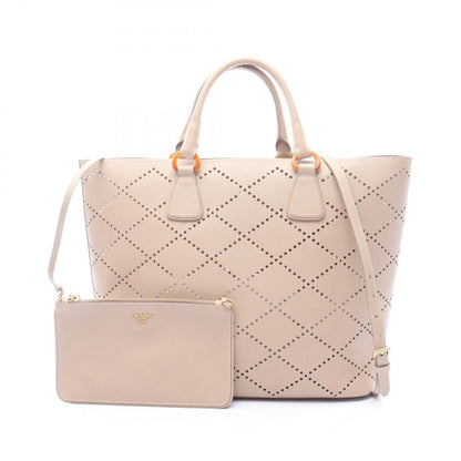 Prada Tote Perforated 2-Way Beige Leather Hand