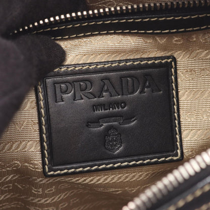 Prada Shoulder Bag Logo Jacquard Beige Brown Black Canvas Leather — view 4
