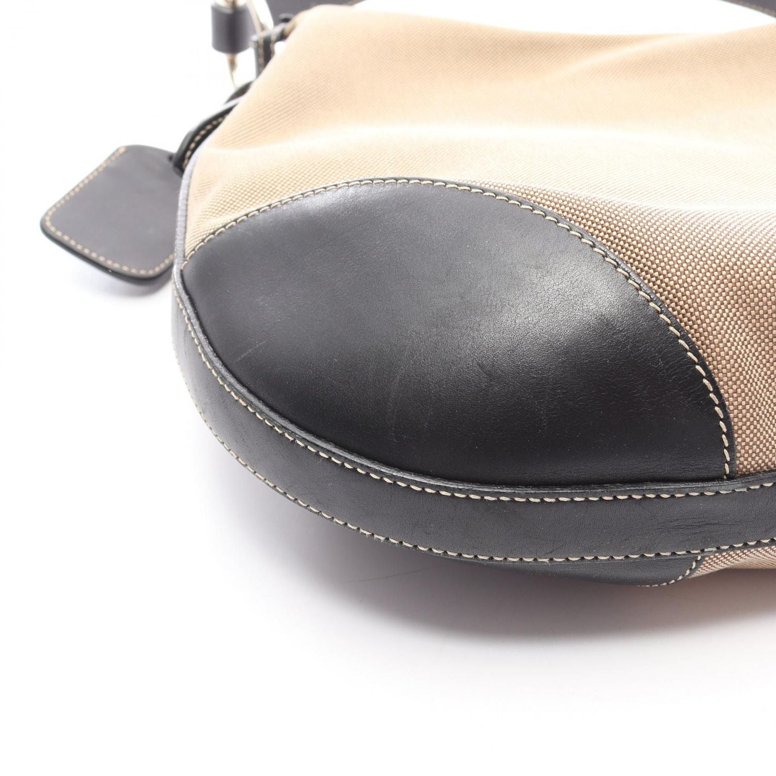 Prada Shoulder Bag Logo Jacquard Beige Brown Black Canvas Leather — view 8