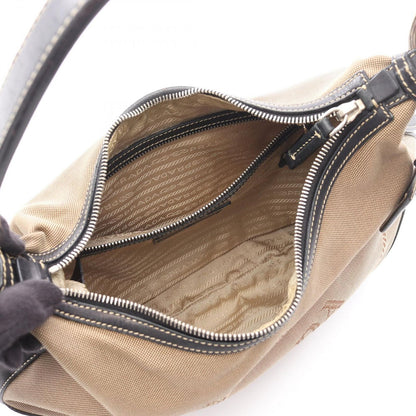 Prada Shoulder Bag Logo Jacquard Beige Brown Black Canvas Leather — view 3