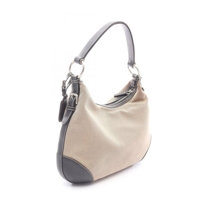 Prada Shoulder Bag Logo Jacquard Beige Brown Black Canvas Leather — view 2