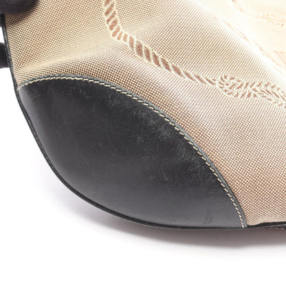 Prada Shoulder Bag Logo Jacquard Beige Brown Black Canvas Leather — view 9