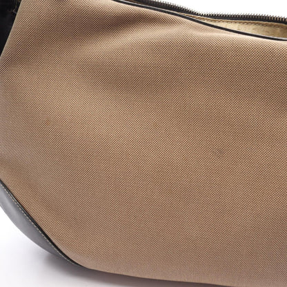 Prada Shoulder Bag Logo Jacquard Beige Brown Black Canvas Leather — view 7