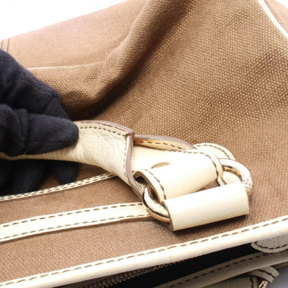 Celine Handbag Boogie Bag with Charm Brown Ivory Canvas Leather — view 6