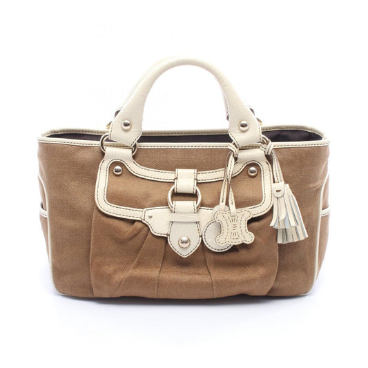Celine Handbag Boogie Bag with Charm Brown Ivory Canvas Leather