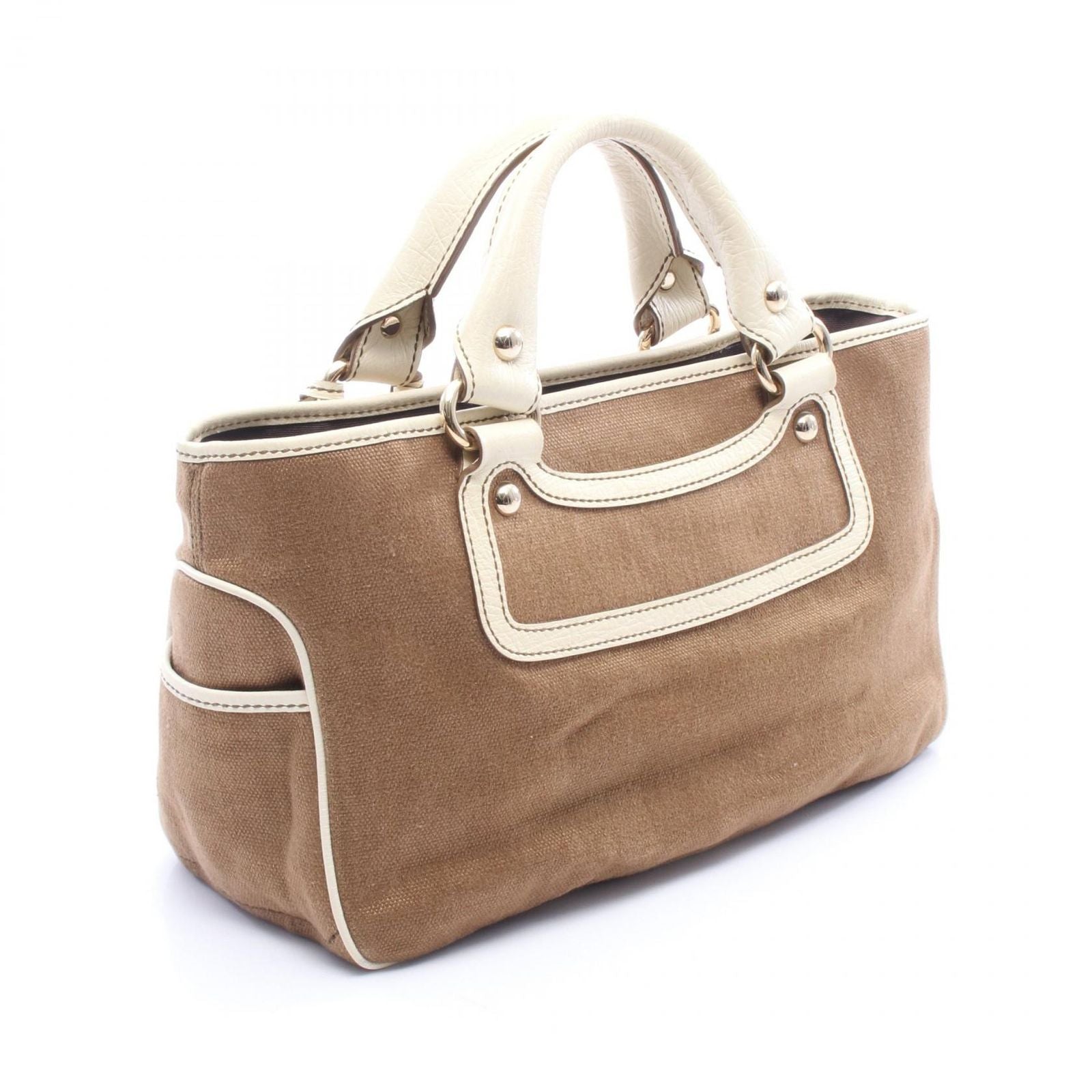 Celine Handbag Boogie Bag with Charm Brown Ivory Canvas Leather — view 2